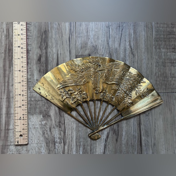 MCM midcentury modern vintage Decorative Brass Fan Wall Art Gold tone metal - Picture 7 of 9